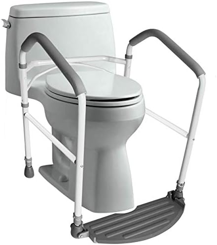RMS Toilet Safety Frame & Rail - Folding & Portable Bathroom Toilet Safety Rails - Handrail Toilet Bars with Adjustable Height (White)