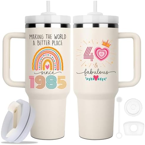 40TH Birthday Gifts for Her, Vintage 1985 Tumbler, 40 Year Old Birthday Gift Idea for Women, Funny 40 & Fabulous Bday Gift for Women, Friends, Daughter, Sister, Mom - Turning 40 Present