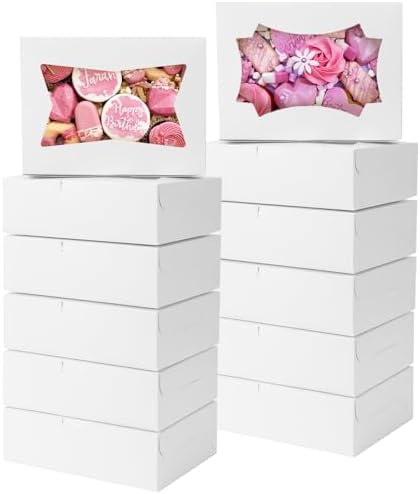 TOMNK 50pcs Cookie Boxes with Window, 8x6x2.5 Inches 2 Style Window Bakery Boxes for Treats, Chocolate Covered Strawberries, Muffins, Donuts