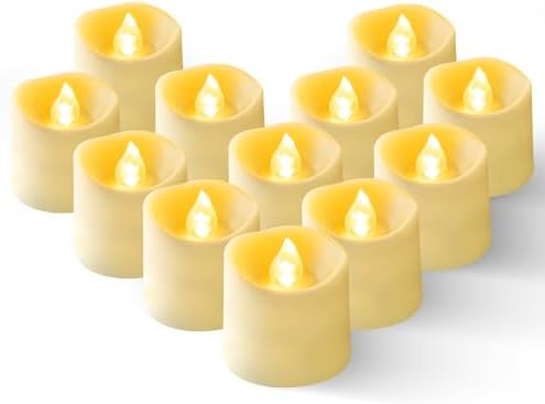5plots Auto Timer Flameless Candles, LED Votive Tea Light, Battery Operated Electric Fake Candles for Wedding, Table Centerpiece, Halloween, Christmas Decorations - Ivory (12 Pack)