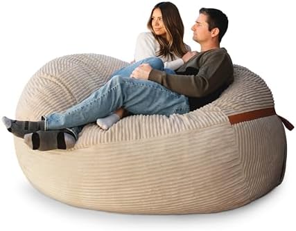 Big Joe Fuf XL Foam Filled Bean Bag Chair with Removable Cover, Vanilla Latte Corded Plush, 6 feet Giant