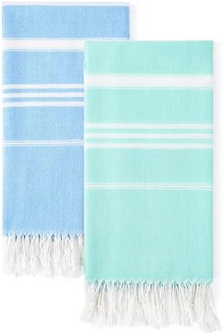 2 Packs Cotton Turkish Beach Towels Quick Dry Sand Free Soft Absorbent Adult Oversized Bath Pool Swim Long Towel Lightweight Thin Sandless Fast Drying Over The Lounge Chair Towel Sand Repellent Anti