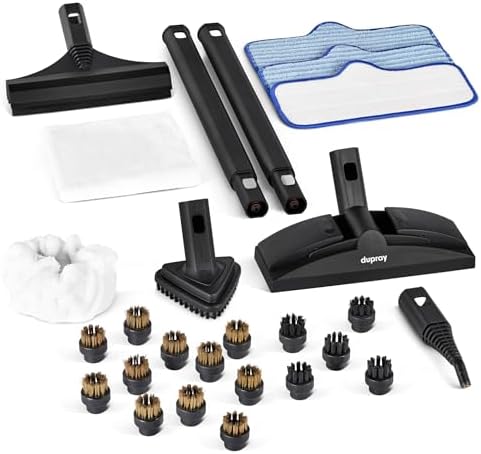 Dupray Neat Steam Cleaner with 27-Piece Accessory Kit – High-Performance Chemical-Free Cleaning for Floors, Cars, Tiles, and More (including a total of 11 brass brushes)