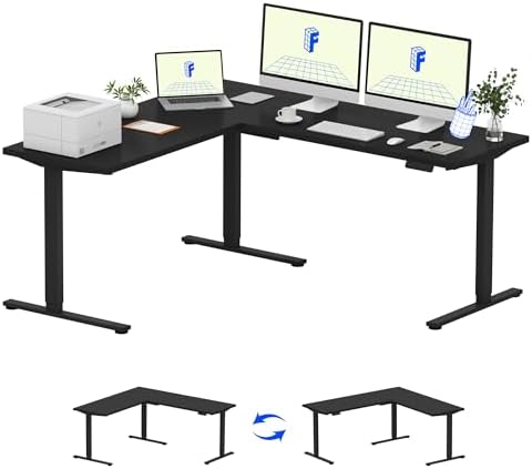 FLEXISPOT L Shaped Standing Desk, 71 x 63 Inch Electric Height Adjustable Corner Desk, Sit Stand Computer Workstation, Preset Controller, Home Office, Black Frame with Black Top