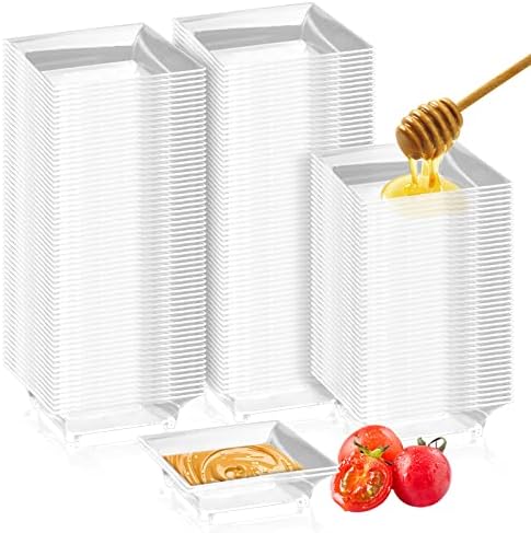 100 Pcs Mini Dessert Plates, Clear Disposable Plastic Tray, Plastic Dish for Sauce, Dessert, Fruit or Appetizer (2.4'')