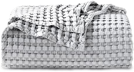 Bedsure Cooling Cotton Waffle Twin XL Blanket - Lightweight Breathable Blanket of Rayon Derived from Bamboo for Hot Sleepers, Luxury Throws for Bed, Couch and Sofa, Grey, 66x90 Inches