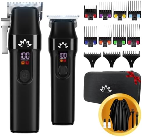 AMULISS Professional Hair Clippers and Trimmer Set for Men - Cordless Haircut Kit with LED Display, Zero-Gap T-Blade Mens Grooming Beard Trimmer for Family & Barber Use (Black)
