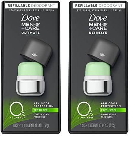 Dove Men+Care Refillable Deodorant Kit 0 percent Aluminum Fresh Feel Aluminum Free Deodorant 1.13 oz (Pack of 2)
