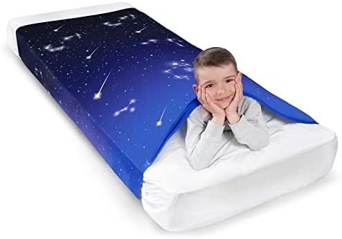 Sensory Compression Blanket | Spandex Bed Sheet for Kids & Adults | Deep Relaxing Feeling, Release Oxytocin | Helps With: SPD, Anxiety, ADHD, Autism | Star Theme | Breathable & Stretchable | Twin