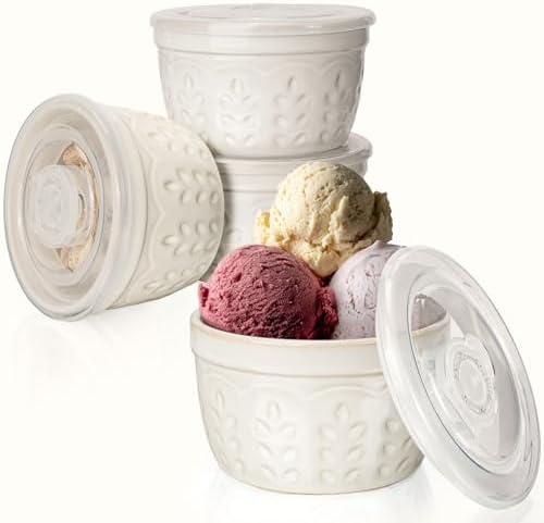 Artena Ramekins with Lids, Creme Brulee Ramekins Oven Safe, Pudding Cups, Souffle Cups, Custard Cups, Ceramic Ramiken, Dipping Sauce Cups, Food Storage Containers with Lids, Set of 4 (Wheat Leaf, 8 oz)