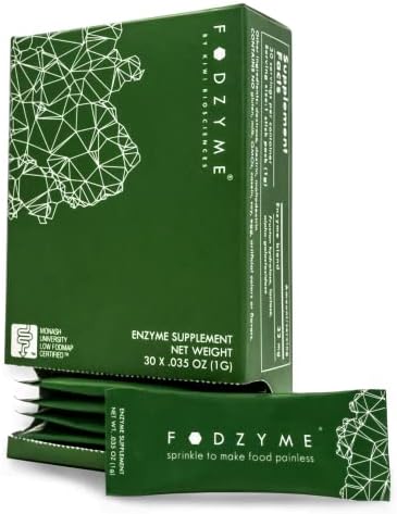 FODZYME 30 Dose On-The-Go Kit - Relief for Bloating, Gassiness, Constipation, Diarrhea, Abdominal Pain - Digestive Enzymes for Travel, Dining Out, Family Meals - Onion, Garlic, Bread, Beans, Dairy