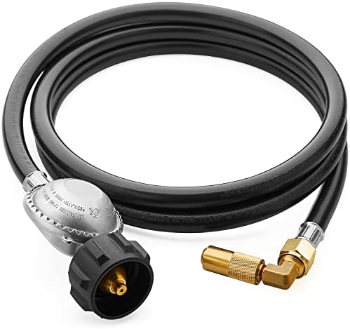 6 Feet Low Pressure Propane Hose with Regulator, Universal Grill Regulator Hose with 90 Degree Elbow Adaptor for Blackstone 17”/22” Blackstone Tabletop Griddle