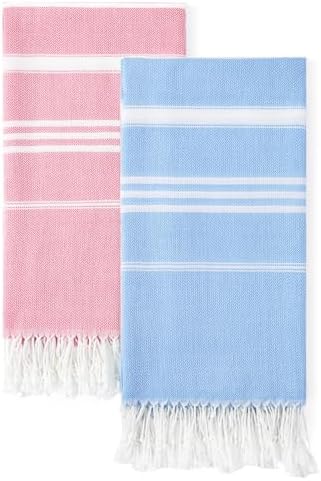 2 Packs Cotton Turkish Beach Towels Quick Dry Sand Free Soft Absorbent Extra Large Xl Big Blanket Adult Oversized Bath Pool Swim Towel Lightweight Thin Sandless Fast Drying Compact No Sand Packabl