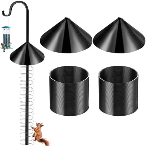 Shimeyao 2 Set 19 Inch Squirrel Baffle for Bird Feeder Pole with Anti Squirrel Spring Metal Coil Guard Device Cone Barrier for Outdoor Shepherd Hooks Bird House (Black)