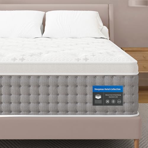 Sleepmax Extra Firm King Mattress 12 Inch - Hotel-Collection Hybrid Mattress Extra Lumbar & Hip Support - Deep Sleep Bed in a Box Pain Relief - Fiberglass-Free, CertiPUR-US Certified, 365-Night Trial