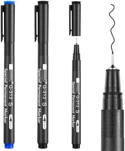 3 Pcs Photo Pen, 0.3mm Photo Marker for Slick Surface Writing, Waterproof, Lightfast, No Penetration, Permanent Marker Suitable for Christmas Cards, Film, Optical Lens (2 Black &1 Blue)