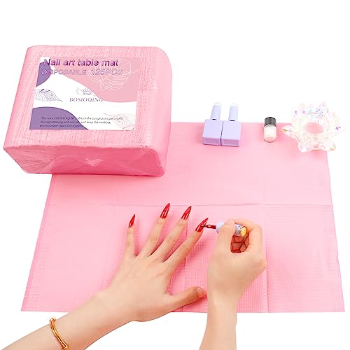 125PCS Disposable Nail Art Table Mat, Waterproof Nail Tips Art Table Towels Mat, 3 Ply Nail Napkins for Acrylic, Nail Art Mat Paper Sheet, Nail Tips Art Waterproof Pad for Salon (Pink)