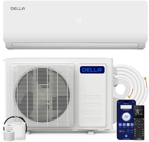 DELLA Vario Series 12000 BTU Mini Split Air Conditioner Work with Alexa with 1 Ton Pre-Charged Heat Pump Ductless Inverter System, 19 SEER2, Cools Up to 550 Sq. Ft,16.4ft Installation Kit Included