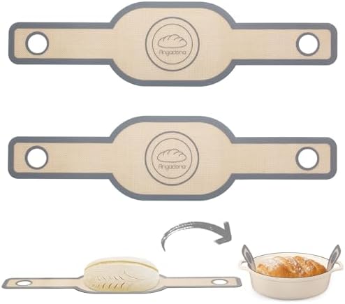 Silicone Bread Sling Oval. Non-Stick & Easy Clean Reusable Oval Silicone Baking Mat for dutch oven. With Long Handles Sourdough Bread Baking mat tools supplier Liner, 2 pcs Gray