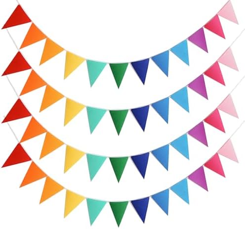 4 Strings 48PCS Rainbow Pennant Banner Flags- Colorful Triangle Felt Banner Kit with 8.2ft Ribbon-Vibrant Party Decorations for Weddings/Birthdays/Christmas/Festive Events(Rainbow Colors)