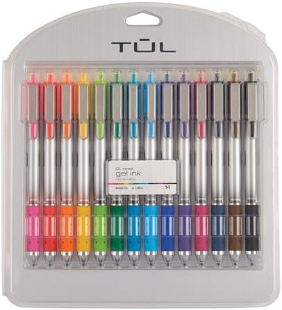 TUL WHJJK Retractable Gel Pens, Bullet Point, 0.7 mm, Gray Barrel, Assorted Standard and Bright Ink Colors, Pack of 14, SG_B01NBW93N6_US