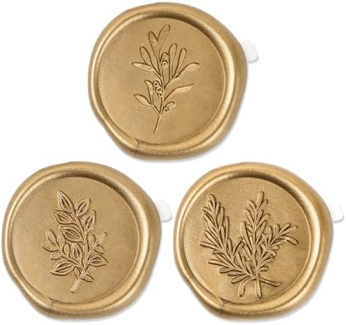 60 Pcs Wax Seal Stickers - Wedding Invitation Accessories Envelope Cards Seal Stickers Vintage Wax Sealing for Wedding Anniversary, Bridal Shower, Christmas (3 Designs in 1 Pack) (Gold)