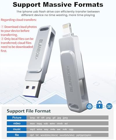 MFi Certified 128GB Photo Stick for iPhone Flash Drive,USB Memory Stick Thumb Drives High Speed USB Stick External Storage Compatible for iPhone/iPad/Android/PC