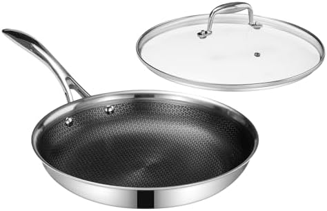 DELUXE Hybrid Ceramic Nonstick 12-Inch Fry Pan with Tempered Glass Lid, Skillet with Stay-Cool Handles, Dishwasher&Oven Safe, PFOA Free Compatible with All Cooktops
