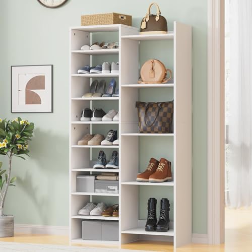 14 Tier Shoe Rack, 60" Tall Modern Shoe Organizer, Shoe Storage Cabinet with Open Cubbies, 30-Pair Shoes Shelf Rack Organizer for Closet Living Room Entryway Hallway Closet, White