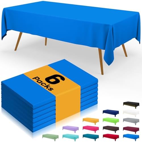 Smiry Disposable Table Cloth - 6 Pack, 54 x 108 Inch Waterproof Rectangle Tablecloths for Parties, Decorative Plastic Table Cover, Leakproof & Sturdy, Blue