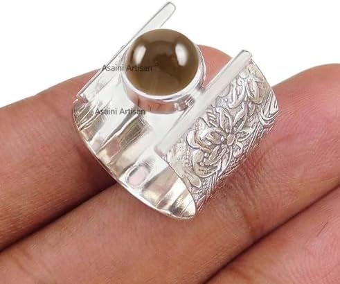 Timeless Elegance: 7MM Round Gemstone Pure 925 Sterling Silver Gift Floral Engraved Ring for Every Occasion