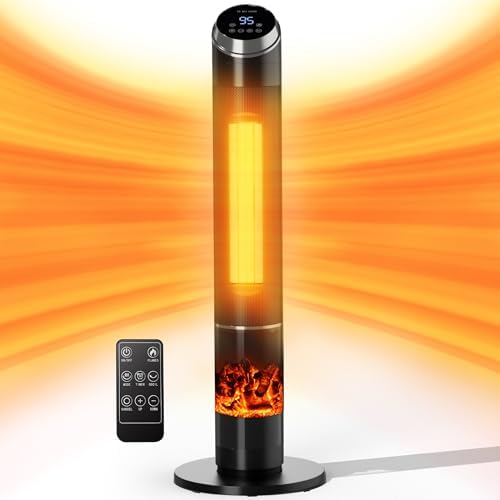 AKIRES 38in Large Floor Portable Electric Heaters For Indoor Use,1500w Tower Space Heater,70°Oscillating Ptc Ceramic Heater With Thermostat,Remote Control,24h Timer For Bedroom Living room Black