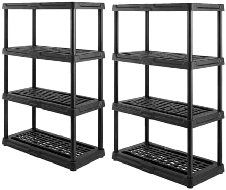 CX 4-Tier (53â€H x 36â€W x 18â€D) Plastic Storage Shelving Unit (Black) 2 Pack, Heavy Duty, 150lbs Per Shelf Capacity, Indoor/Outdoor Storage Organization in Home, Garage, Office, Easy Assembly