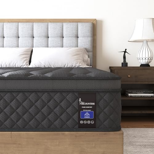 Full Hybrid Mattress, 14 Inch Medium Mattresses Euro Top for Back & Lumbar Support, 100 Night Trial, Individual Pocket Spring Bed for Motion Isolation & Pressure Relief Black