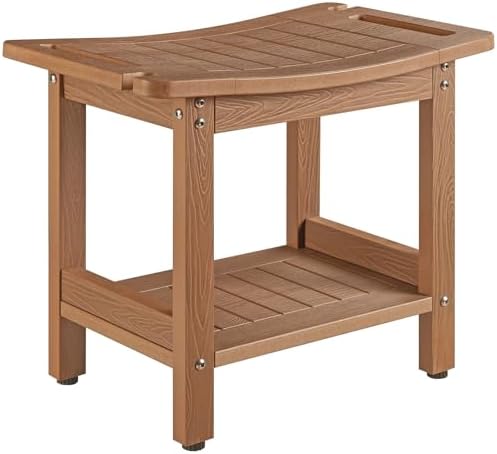 Heavy Duty Shower Stools, Shower Benches for Inside Shower to sit on,Poly Lumber Plastic Shower Bench Waterproof, Sturdy Wide Shower Stools for 500 LB (Brown)…