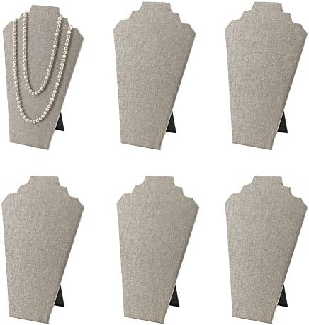6pcs/ Pack 12.5inches Necklace Display Stands Easel Jewelry Organizer Stands for Show, Necklace Bust (Gray Linen 6pcs)