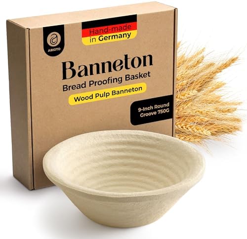 9" Round Wood Pulp Banneton Bread Proofing Basket – 1.5LB Brotform, Grooved Pattern – Non-Stick Natural Wood Pulp Pressed for Durability – Made in Germany Proofing Baskets for Sourdough Bread Baking