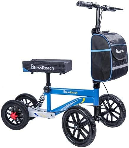 All Terrain Steerable Knee Scooter Crutch Alternative，Deluxe Medical Scooter Double Handbrake,for Adults Injured Ankle & Foot Recovery Scooter in Blue