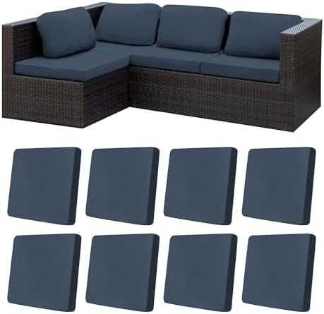 8Pcs Stretch Patio Cushion Covers,Outdoor Couch Covers Replacement,Outdoor Couch & Sofa Slipcovers,for Patio Furniture Cushion Covers,Washable Reusable Furniture Protector (Grey Blue,Cover Only)