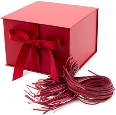 Hallmark Medium Gift Box with Lid and Shredded Paper Fill (Red 7 inch Box) for Birthdays, Graduations, Anniversaries, Christmas, Valentine's Day, All Occasion