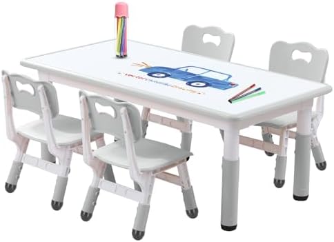 Kids Table and Chair Set for Toddlers - Adjustable Activity Center with Non-Slip Legs & Graffiti-Proof Surface Ages 3-12