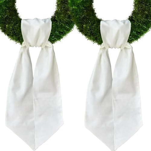 2 Pieces Christmas Wreath Sash for Front Door, White Burlap Sash Wedding Holiday Farmhouse Wreath Accessories for Home Birthday Thanksgiving Day Decorations