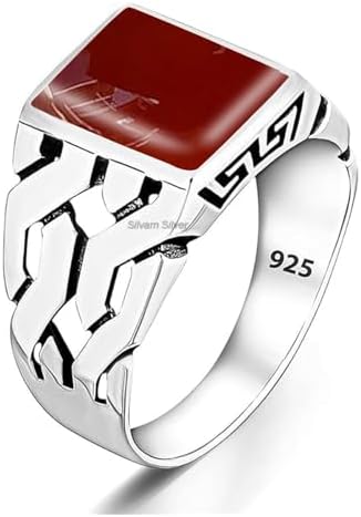 Solid 925 Sterling Silver Rectangle Shape Gemstone Men Signet Rings, Beautiful Handcrafted Anniversary, Christmas Gift for Fathers, Son, Boyfriend, Friend