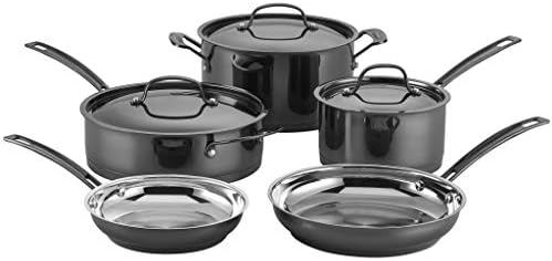 CUISINART MSS-8 Mica Shine Stainless Cookware Set, 8 Piece, Black