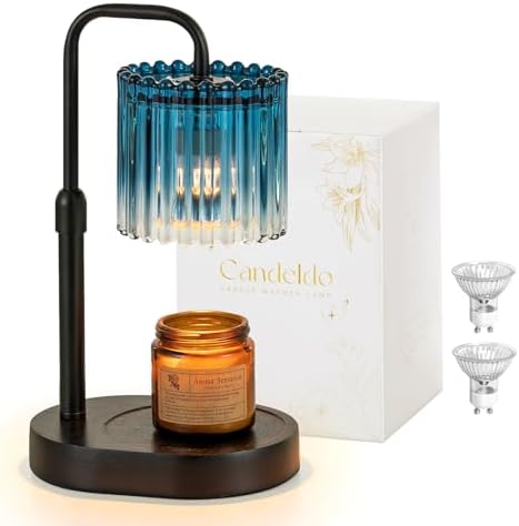 Candle Warmer Lamp with Timer: Navy Blue Candle Warming Lamp with 2 Bulbs Height Adjustable Wax Melt Dimmable Bedroom Decor Christmas Gift for Women
