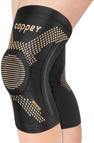 Copper Knee Brace with Side Stabilizers & Silicone Patella Pad - Maximum Support & Enhanced Flexibility Knee Compression Sleeve for Running, Meniscus Tear, ACL, Arthritis Pain Relief-Single(Large)