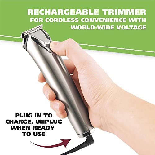 Wahl USA Stainless Steel Lithium-Ion Cordless Beard Trimmer for Men - Rechargeable All in One Men's Beard Trimmer with Rotary Ear & Nose Trimmer, & Detail Trimmer - Model 9818A