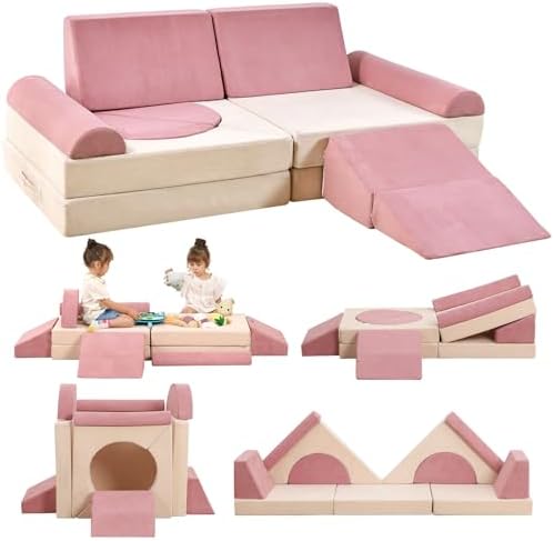 12PCS Modular Kids Play Couch, Kids Couch, Sectional Sofa Imaginative Furniture Play Set for Creative Children, Convertible Foam Climbing Sofa for Boys & Girls