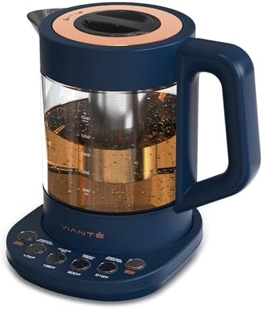 Vianté Electric Kettle With Infuser For Loose Leaf Tea. Hot Tea Maker With Temperature Control And Automatic Shut Off. Kettle With Brewing Programs. 1.5 Liters Capacity | Midnight Blue Color