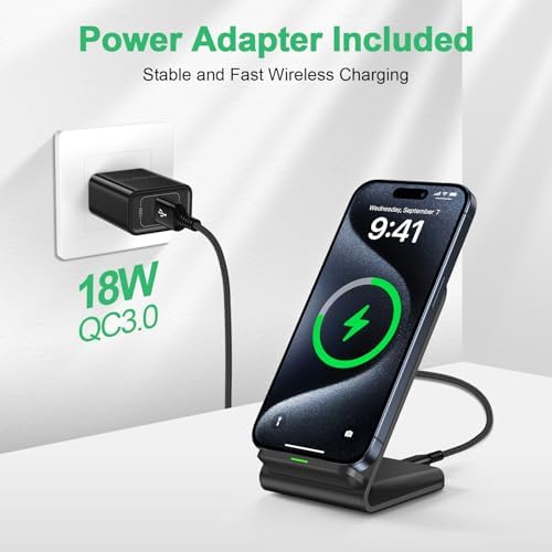 Samsung Wireless Charger Fast Charging Stand Wireless Android Desk Phone Charger Pad 15W for Samsung Galaxy S24 S25 Ultra Plus S24FE S23FE S22 S21, Pixel 9 Pro, iPhone 16/15 Pro Max, with 18W Adapter